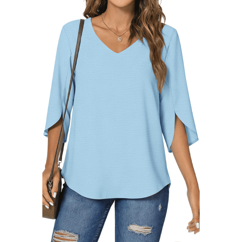Uvn Women's 3/4 Sleeve V-Neck Chiffon Blouse: $12.99 Uvn Women's 3/4 Sleeve V-Neck Chiffon Blouse: $12.99