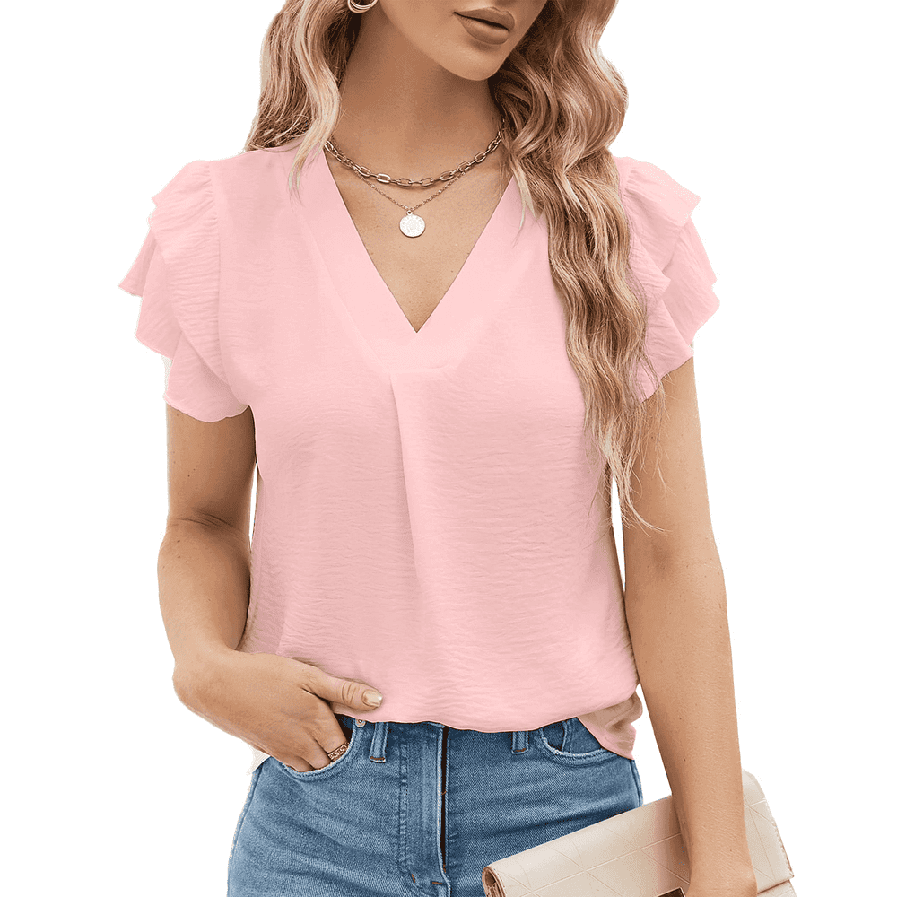 Somer Women's Ruffle Short Sleeve V-Neck Blouse: $12.99