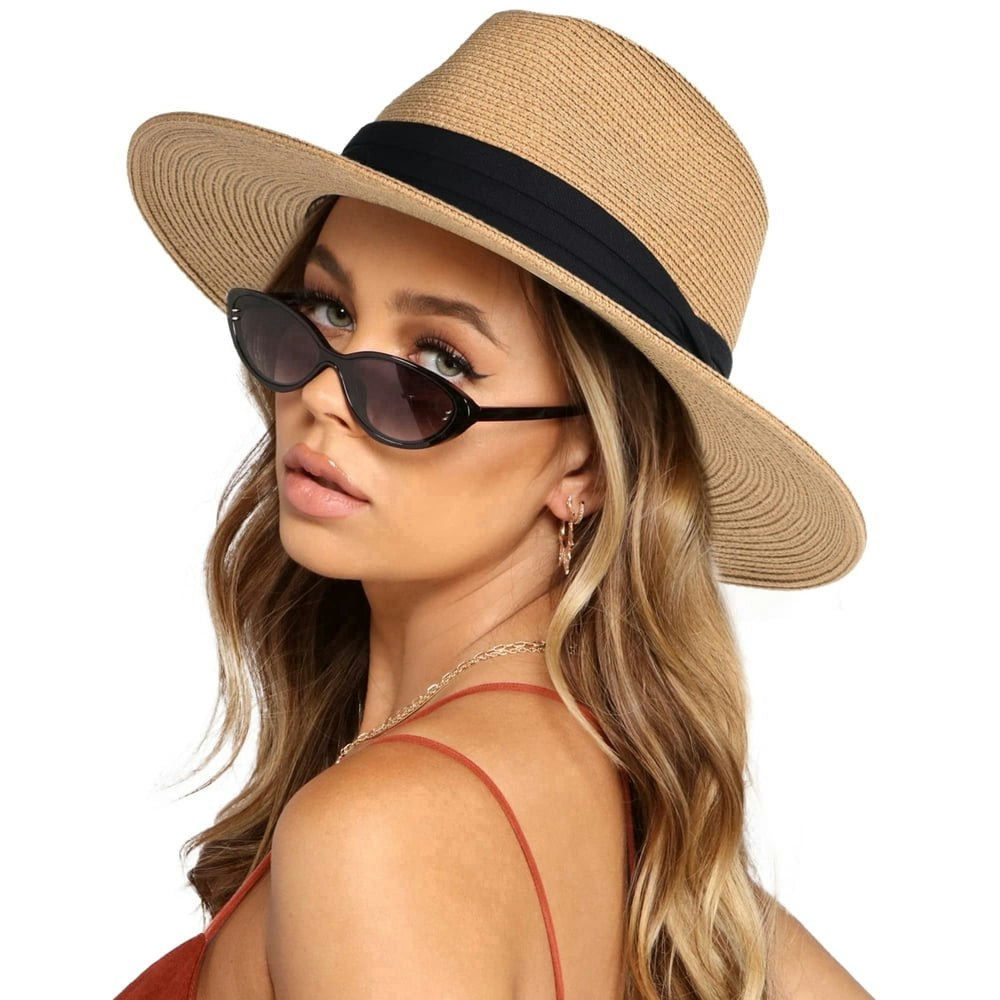 Furtalk Wide Brim Straw Panama Fedora Hat: $23.39