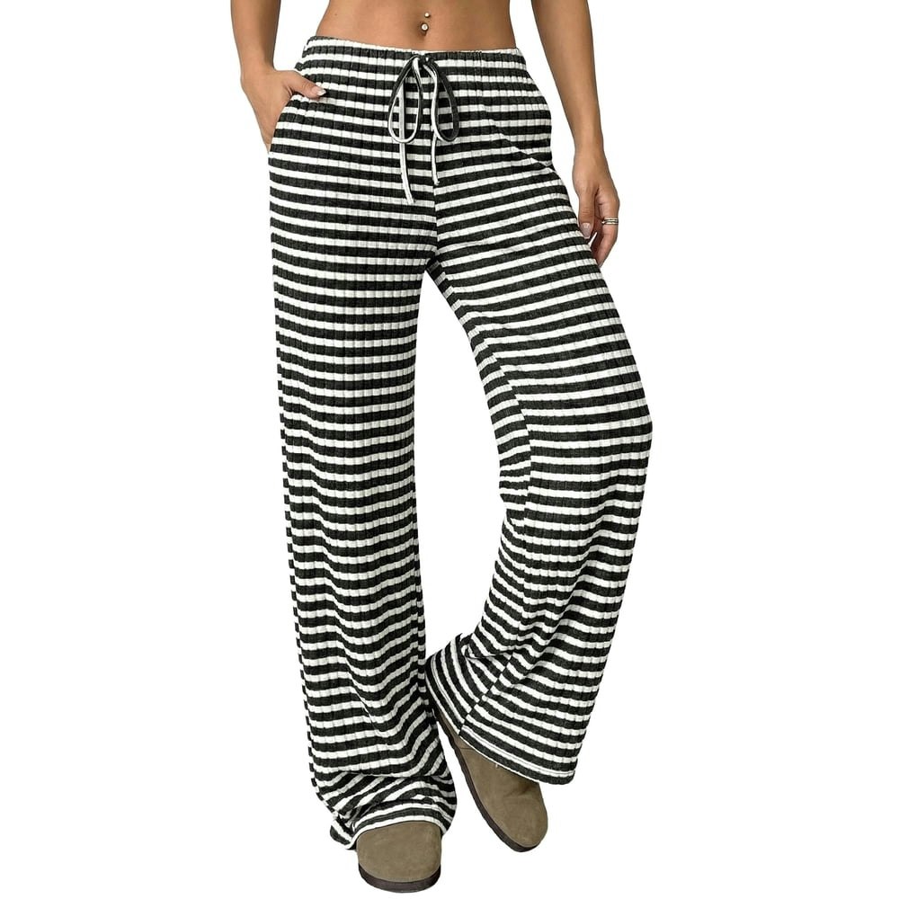 Women's High-Waisted Striped Knit Wide-Leg Lounge Pants: $12.49 Women's High-Waisted Striped Knit Wide-Leg Lounge Pants: $12.49