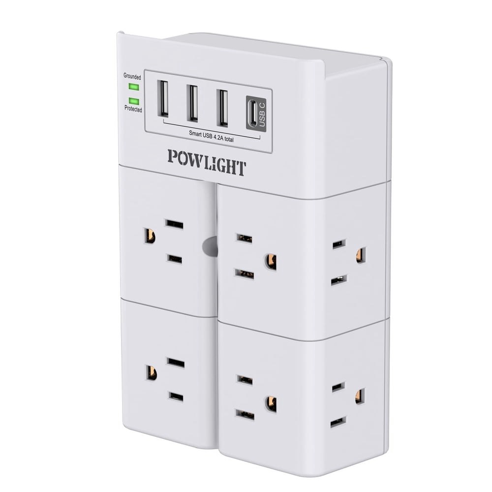 Wall-Mount 8-Outlet Surge Protector with 4 USB Ports: $11.99