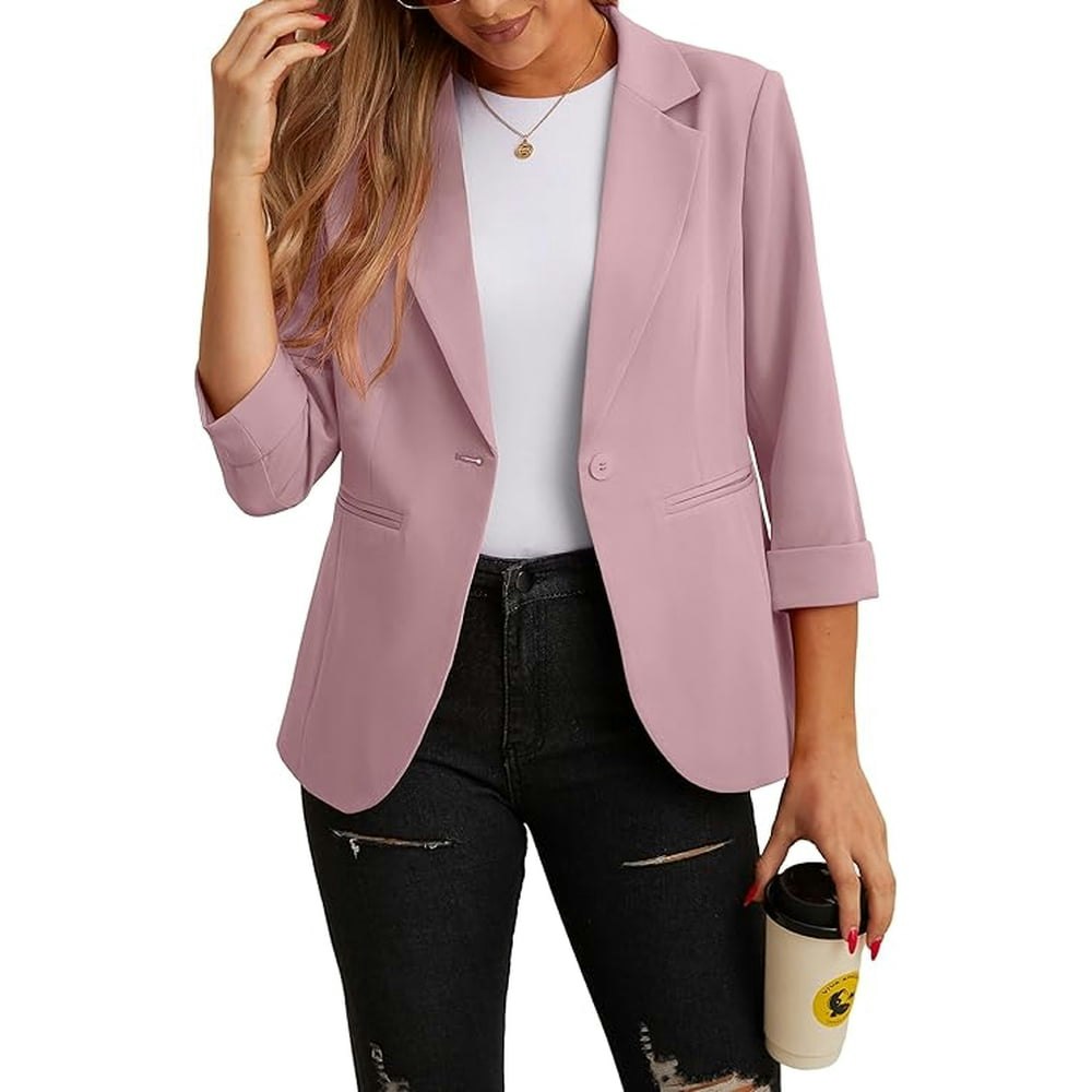 JWD Women's 3/4 Ruched Sleeve Open Front Blazer: $29.69