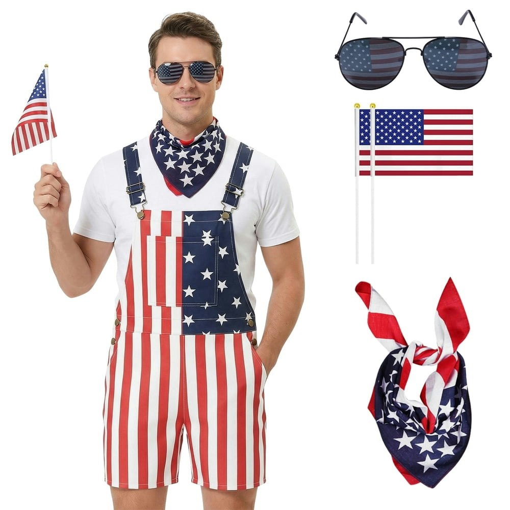 Alaiyaky American Flag Overalls Shorts: $19.97 Alaiyaky American Flag Overalls Shorts: $19.97
