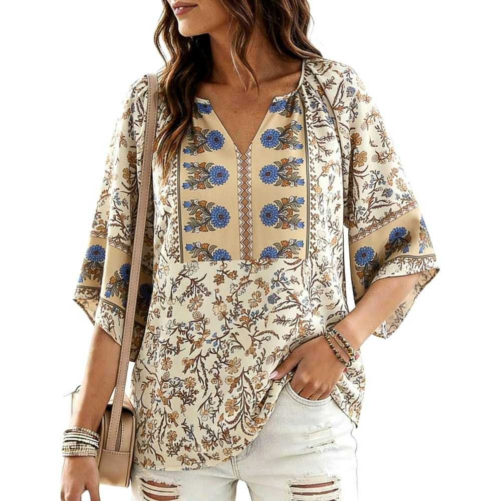 Dexio Women's Bohemian 3/4 Sleeve V-Neck Blouse: $13.79