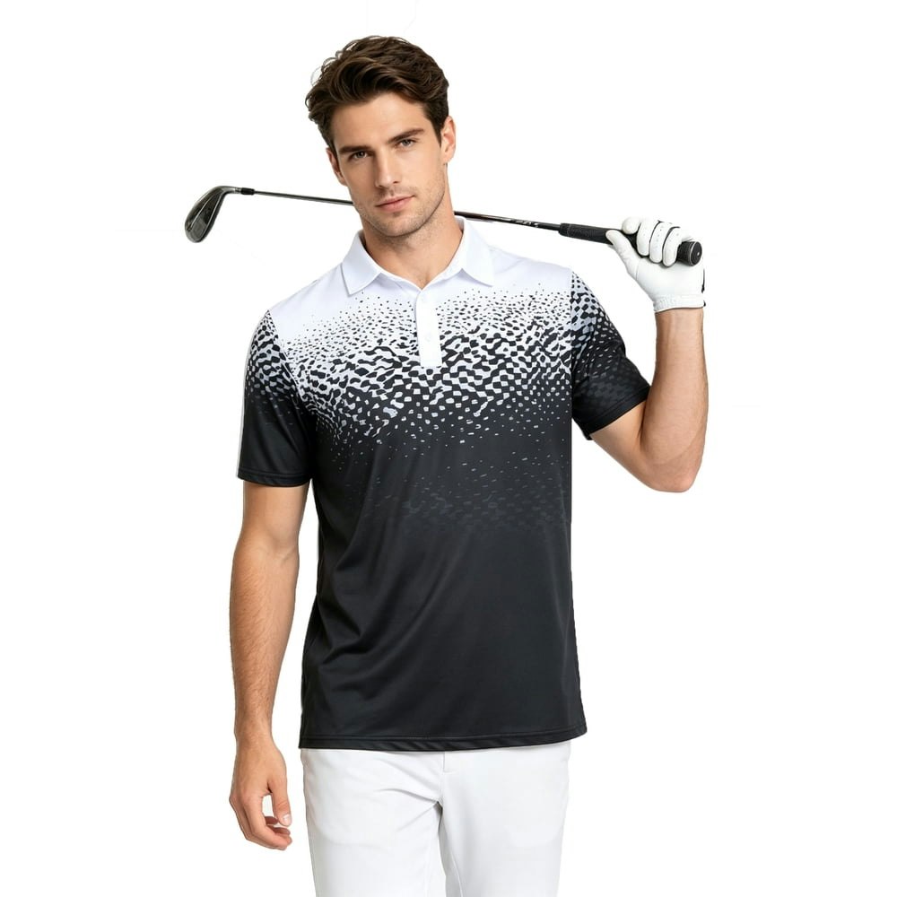 Aideaone Men's Gradient Tropical Print Polo Shirt: $14.89