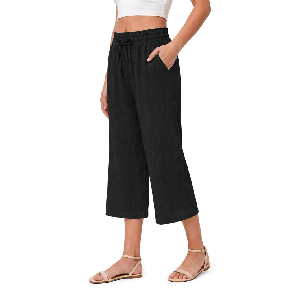 Fantaslook Women's High-Waisted Wide-Leg Linen Capri Pants: $14.59