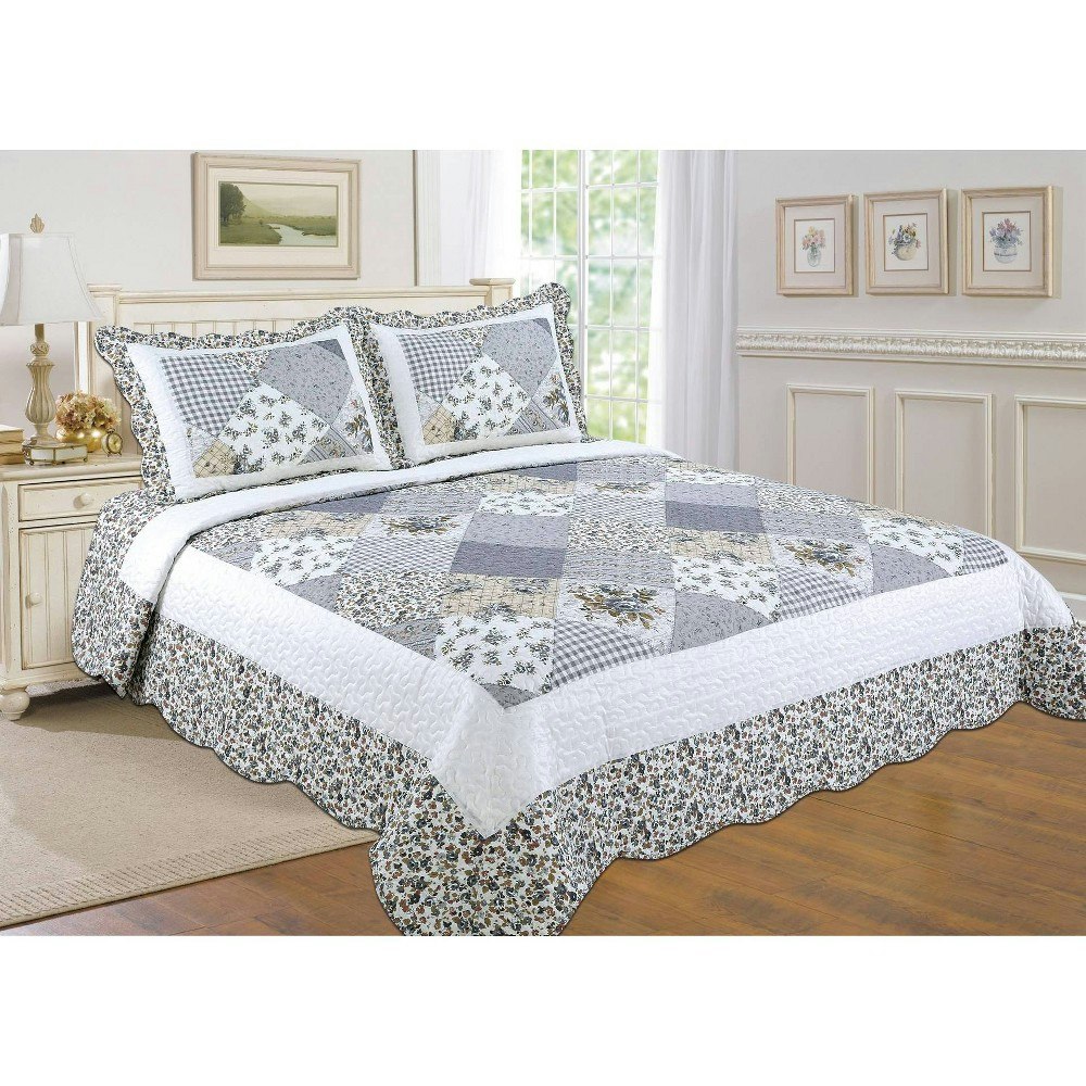 J&V Textiles Twin Patchwork Reversible Quilt Set: $79.99