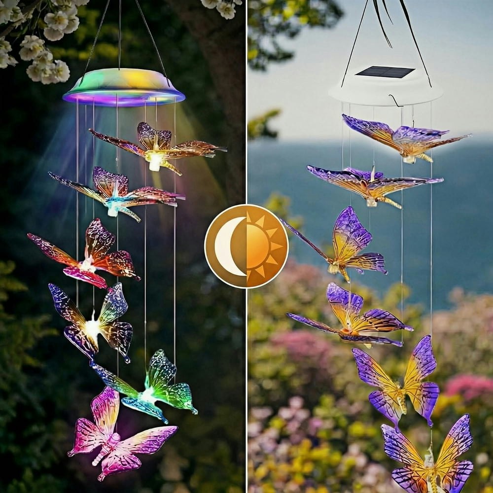 Qoosea Solar-Powered Color-Changing Butterfly Wind Chime: $11.99