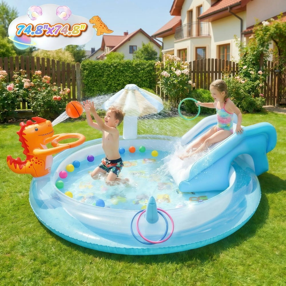 Teblint 75" x 75" Dinosaur Inflatable Sprinkler Pool: $53.99
