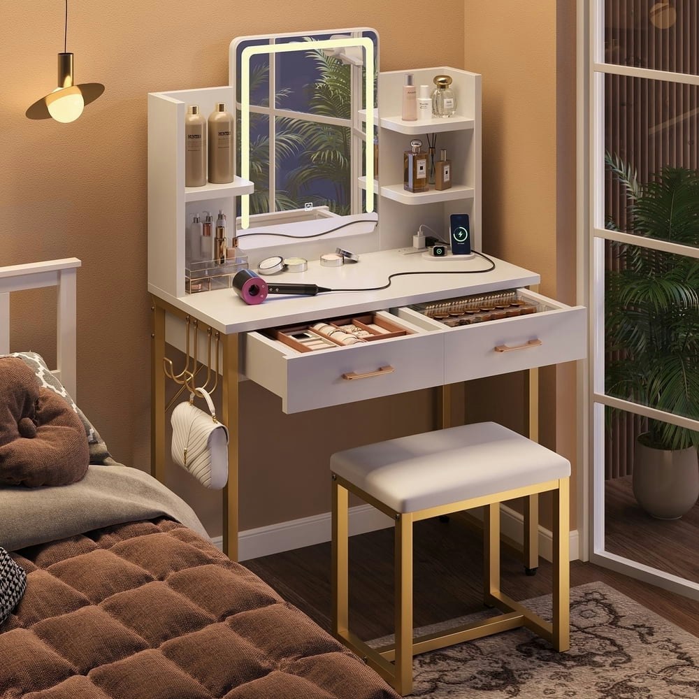 Bestier Makeup Vanity Set with Mirror, Lights, and Stool: $119.99 Bestier Makeup Vanity Set with Mirror, Lights, and Stool: $119.99