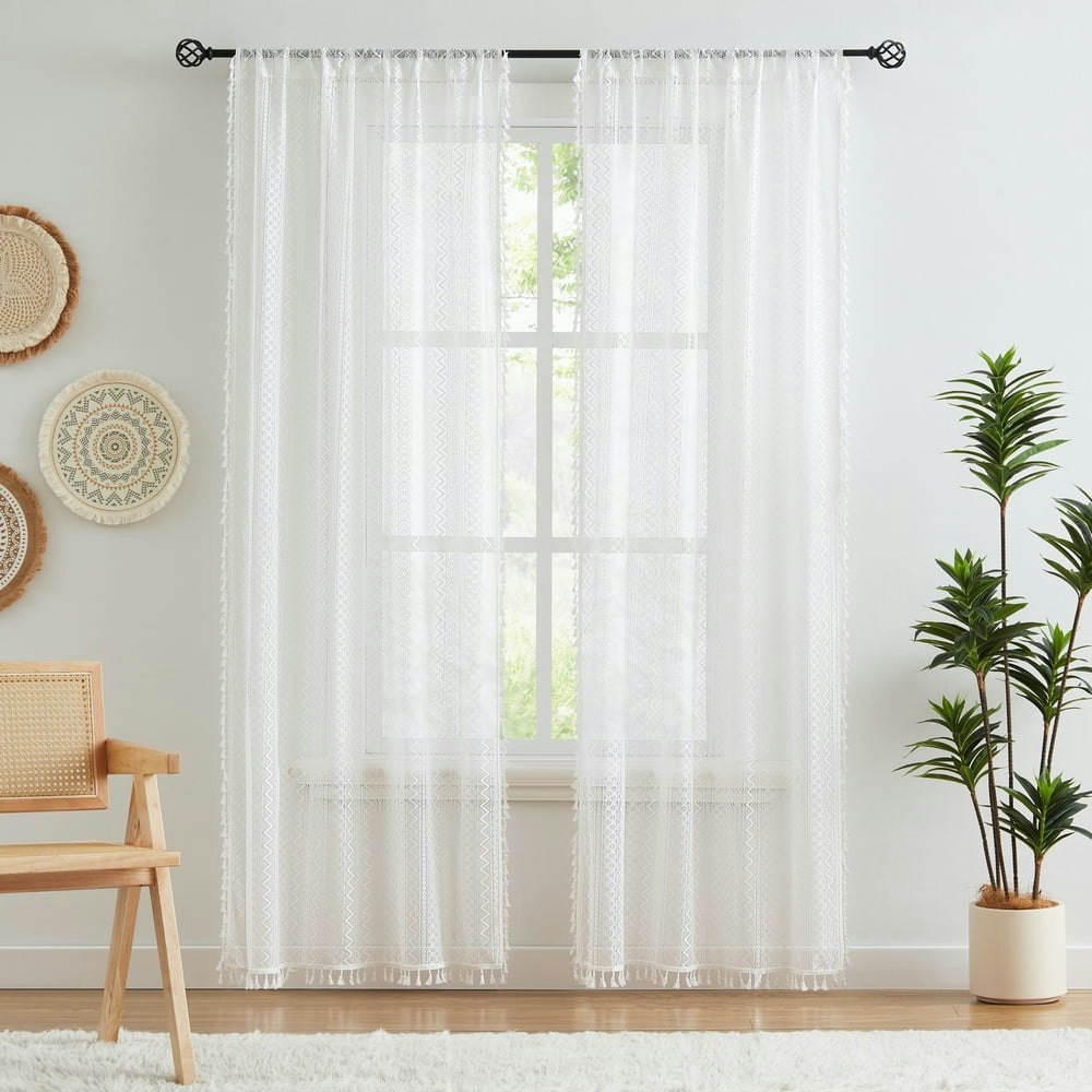 Bohogeo White Linen Textured Tassel Lace Curtain Panels 2-Pack: $23.39 Bohogeo White Linen Textured Tassel Lace Curtain Panels 2-Pack: $23.39