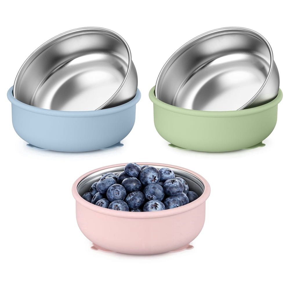 Vesteel 3-Piece Kids Stainless Steel Suction Bowl Set: $11.99