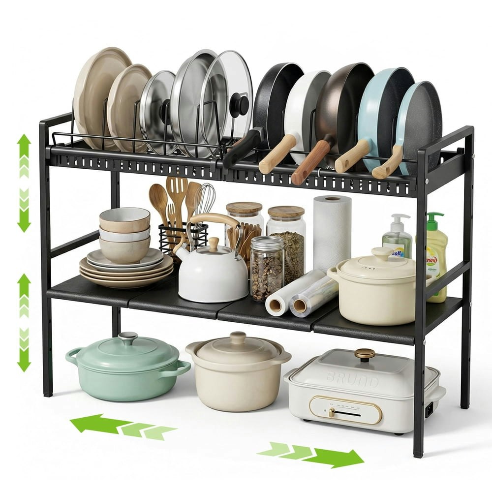 Expandable 2-Tier Pot and Pan Organizer Rack: $35.99 Expandable 2-Tier Pot and Pan Organizer Rack: $35.99