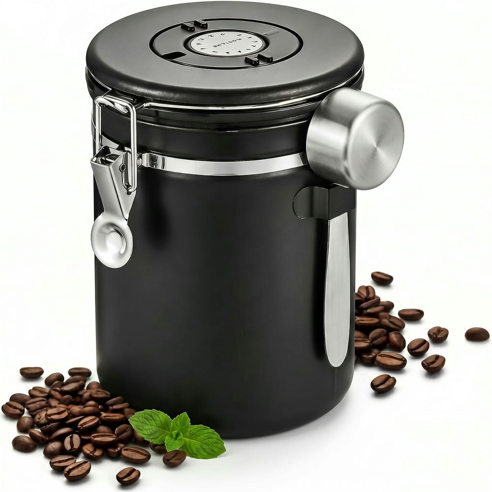 Stainless Steel Airtight Coffee Canister with Scoop: $17.19