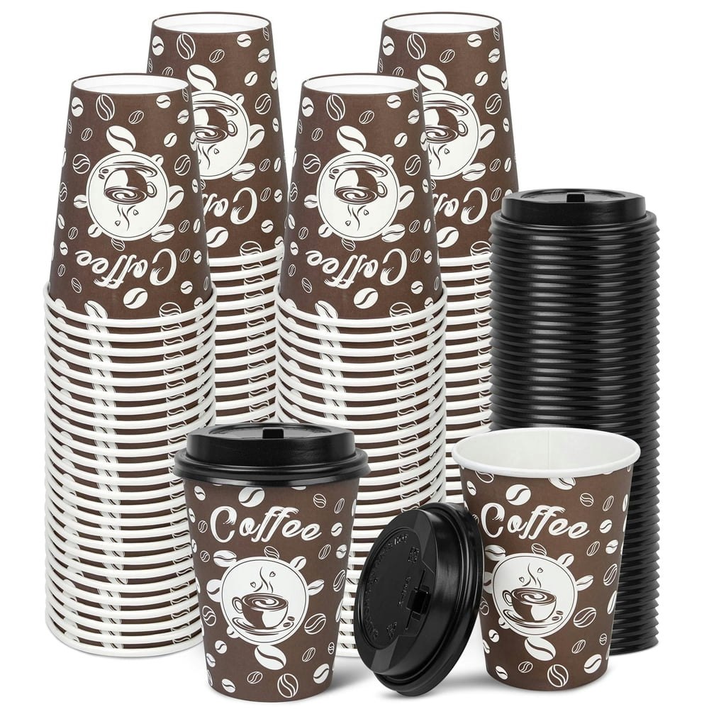 Treamon 12-oz. Disposable Paper Cups with Lids 100-Pack: $23.99