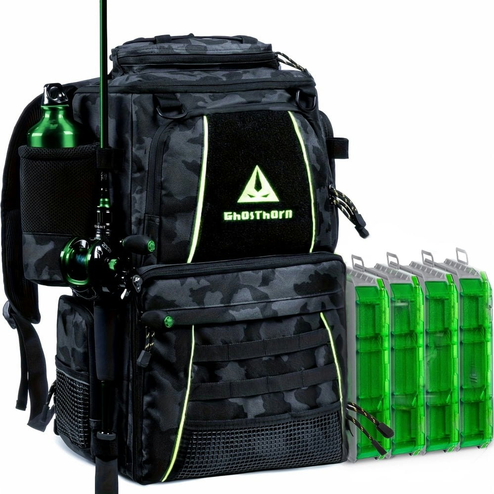 Ghosthorn 43L Fishing Tackle Backpack with 4 3600 Tackle Boxes: $56.50 Ghosthorn 43L Fishing Tackle Backpack with 4 3600 Tackle Boxes: $56.50