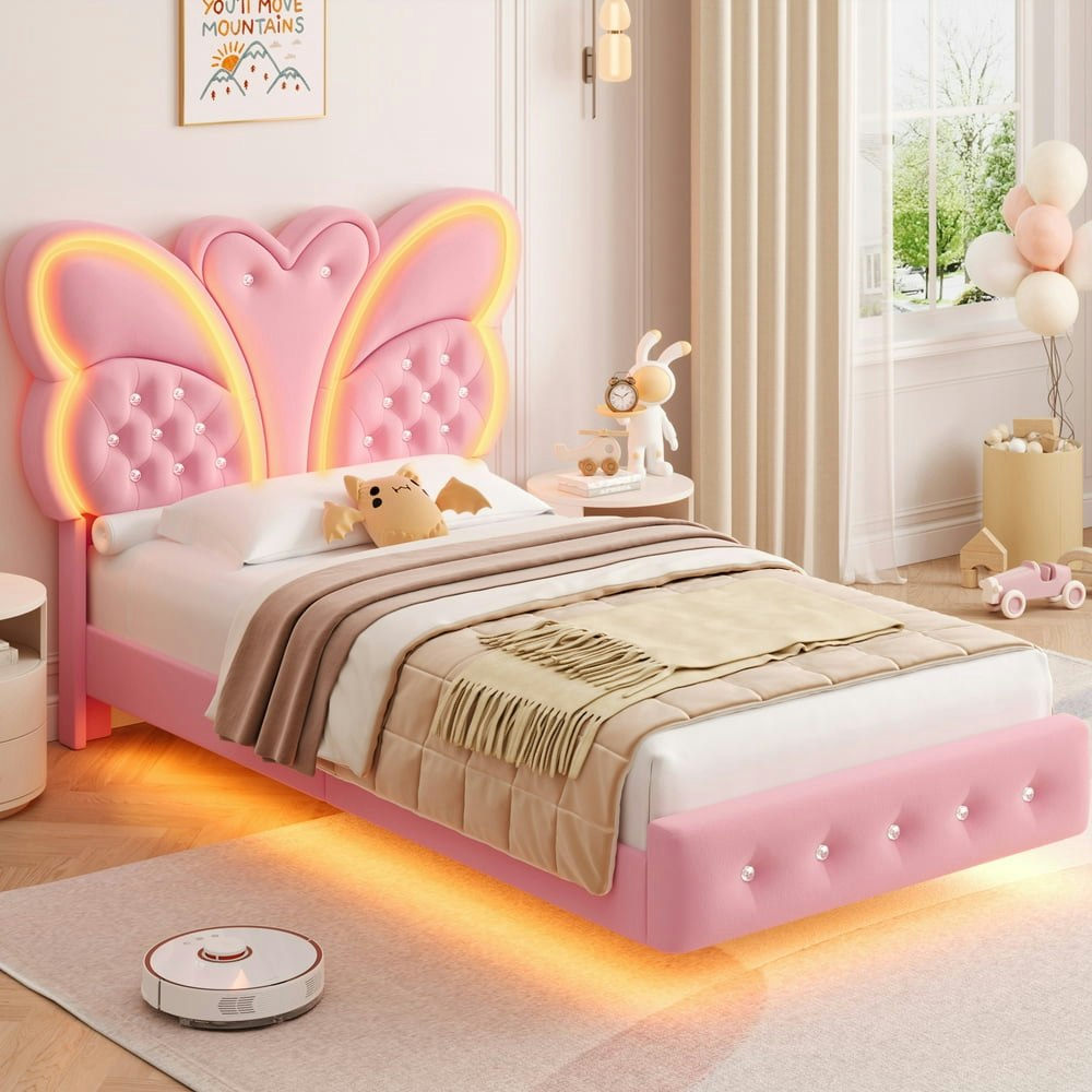 Homfa Twin Velvet Upholstered LED Floating Platform Bed: $189.99 Homfa Twin Velvet Upholstered LED Floating Platform Bed: $189.99