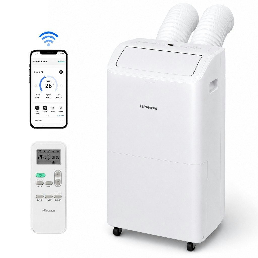 Certified Refurb Hisense 8,000-BTU Dual Hose Smart Portable Air Conditioner: $200