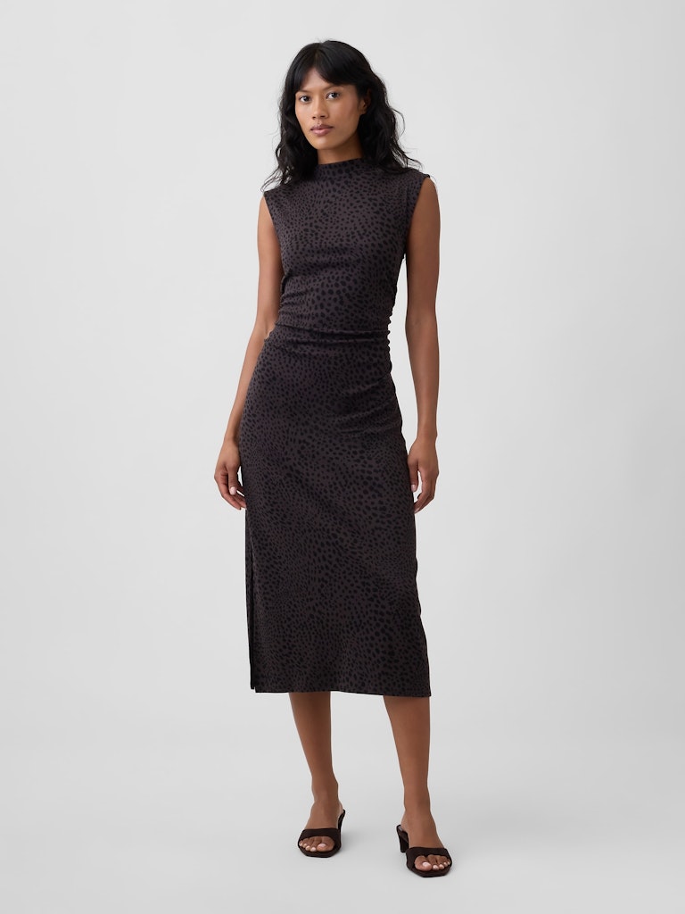 Ribbed Sleeveless Mockneck Midi Dress: $55.99