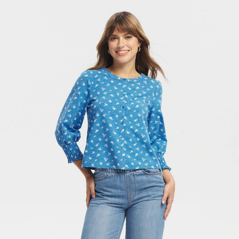 Universal Thread Women's Puff 3/4 Sleeve Button-Front Knit Top: $35