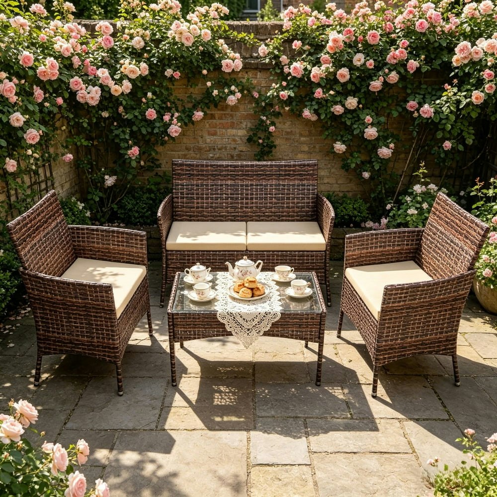Ktaxon 4-Piece PE Rattan Wicker Outdoor Patio Conversation Set: $123.29 Ktaxon 4-Piece PE Rattan Wicker Outdoor Patio Conversation Set: $123.29