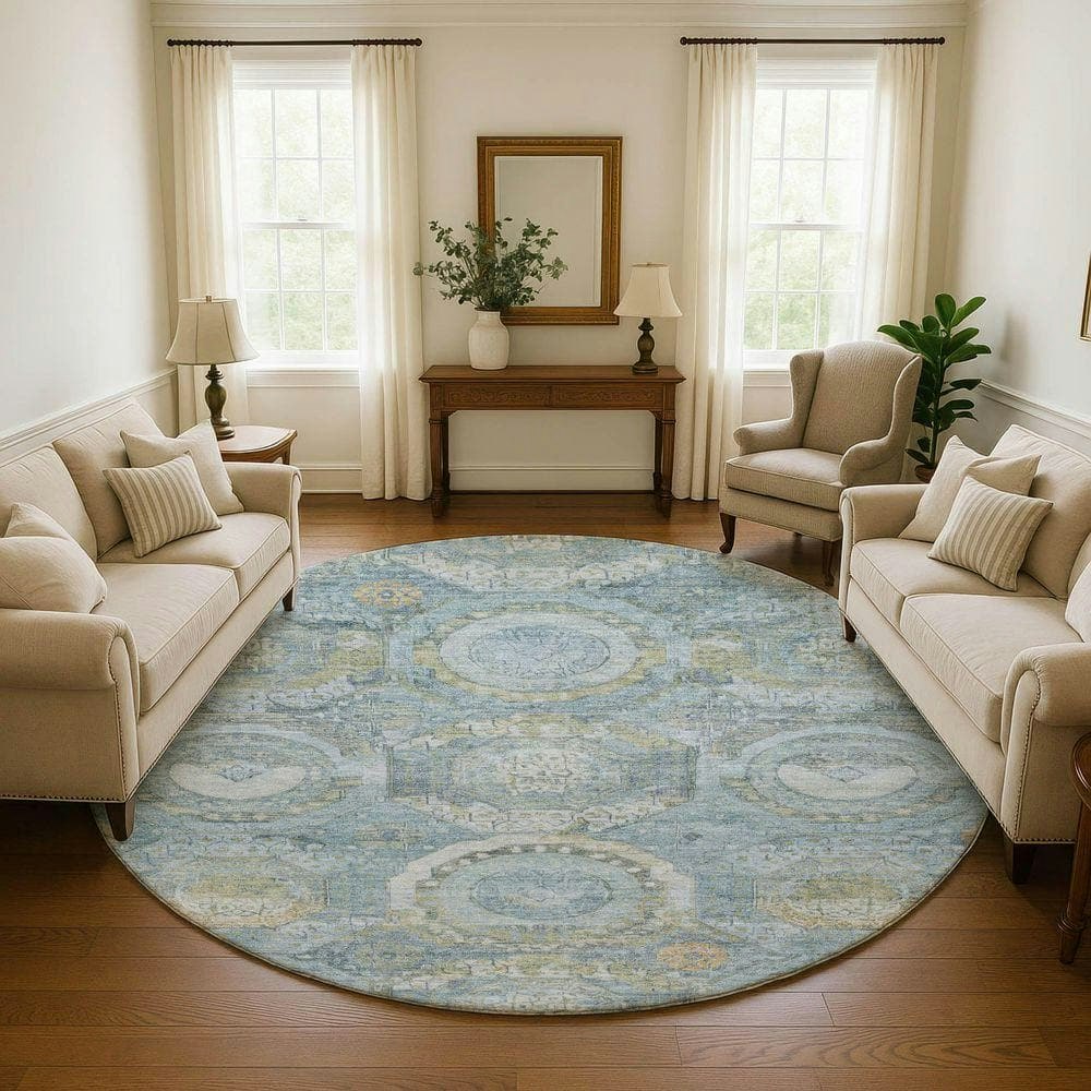 Mayfield Machine Washable Abstract 8x8-Foot Round Rug: $265.33