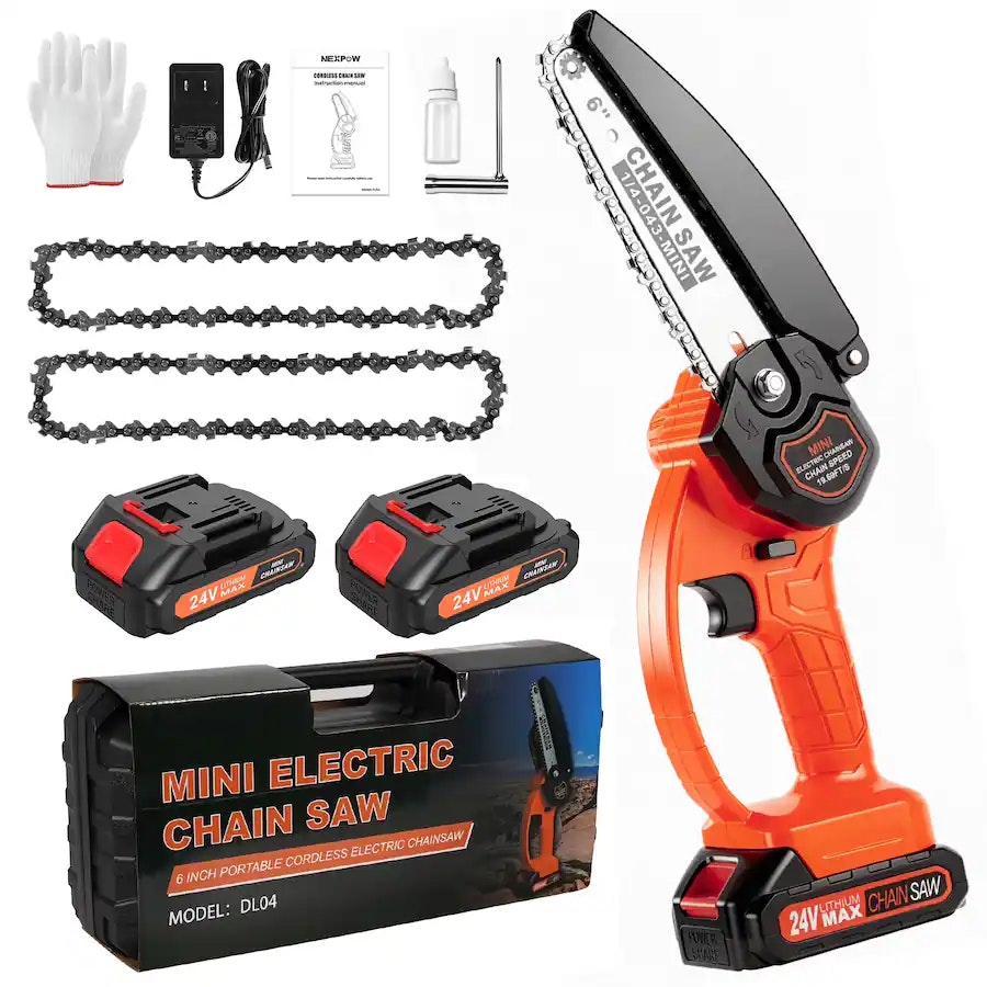 Nexpow 6" Cordless Mini Chainsaw w/ 2 Batteries: $40
