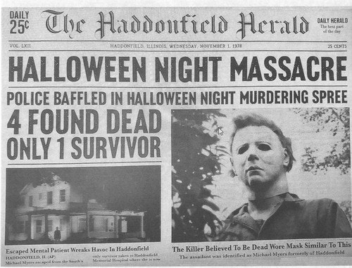 Halloween Michael Myers Haddonfield Herald Night Massacre Mini Poster: $2.49
