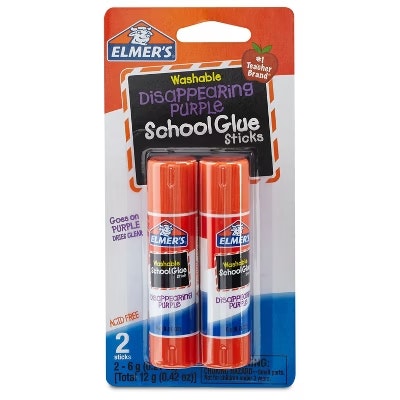 Elmer's 2-Pack Washable Disappearing Purple School Glue Sticks: 50 cents
