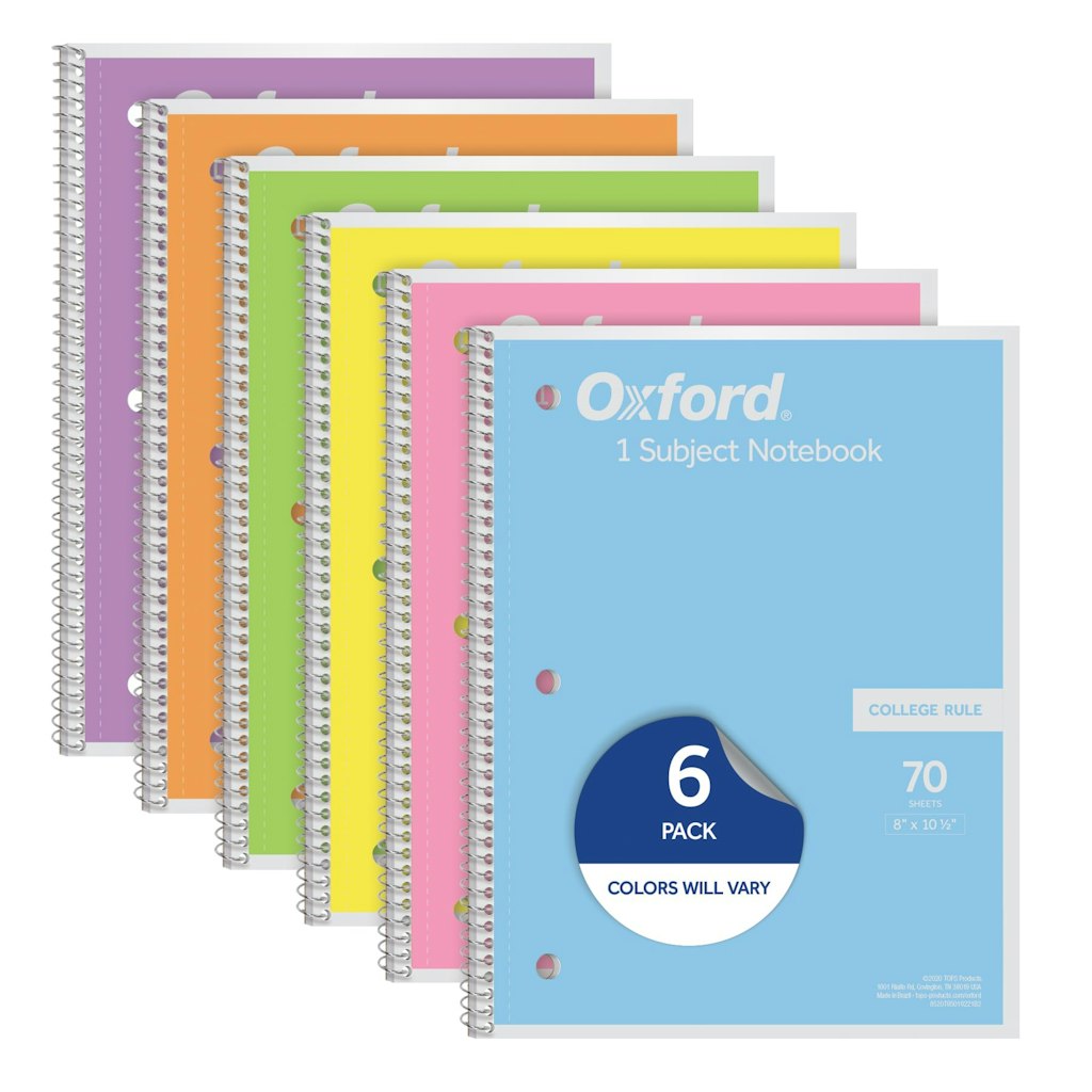 Oxford College Ruled Spiral Notebooks 6-Pack: $7.64