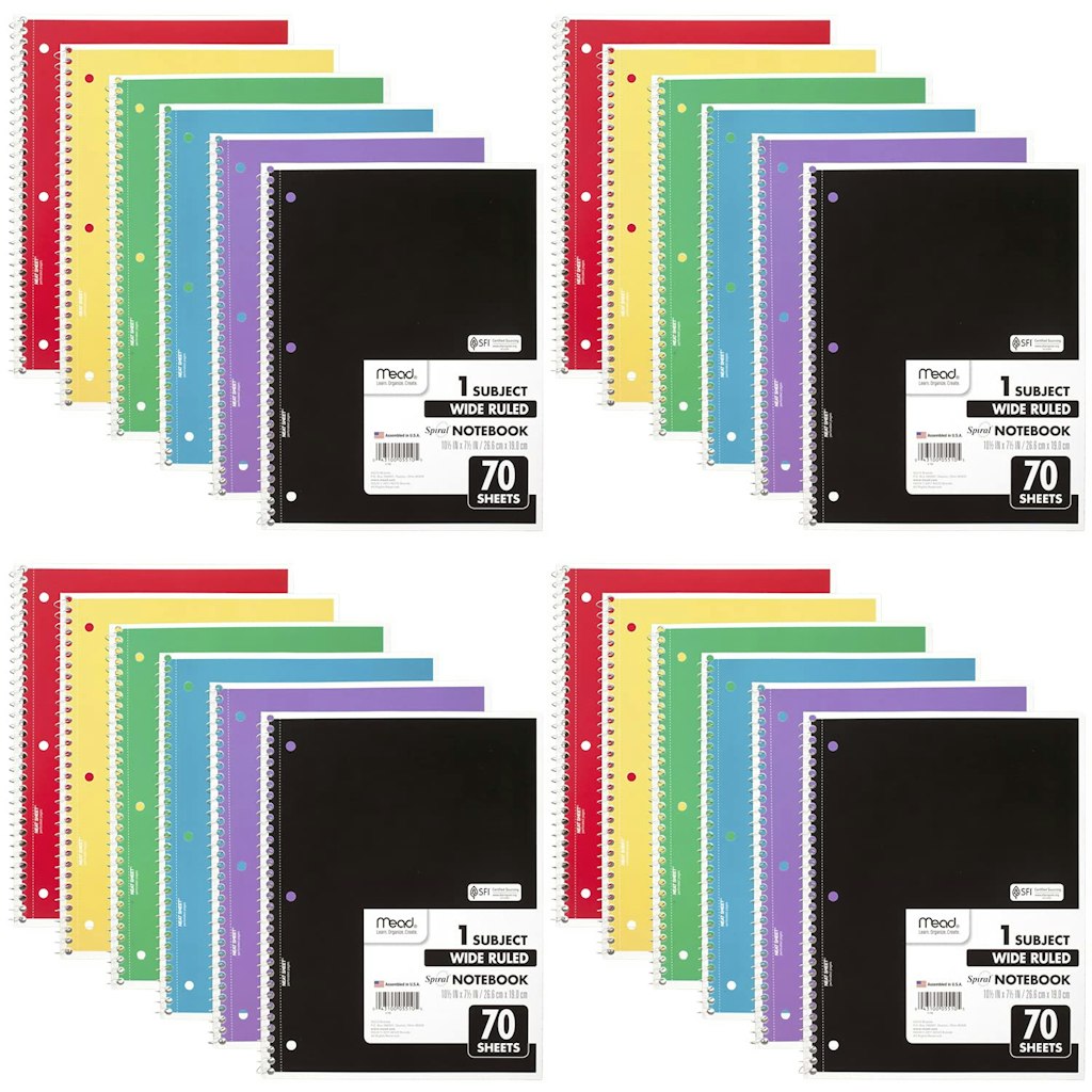 Mead 1 Subject Wide Ruled Spiral Notebook 24-Pack: $22