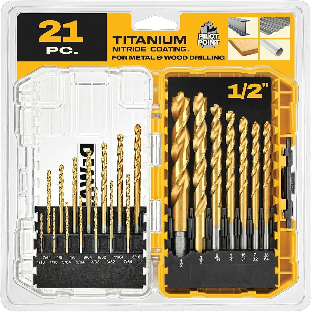 DeWalt 21-Piece Titanium Pilot Point Drill Bit Set: $21
