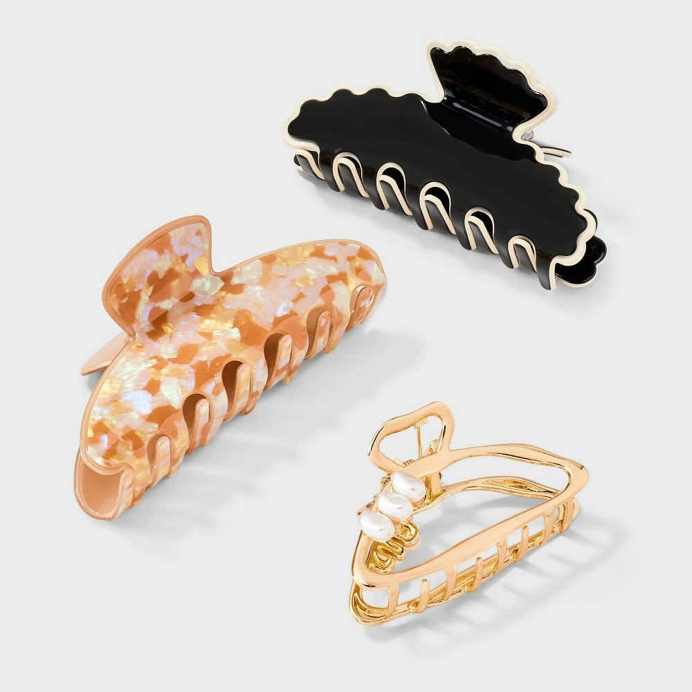 A New Day Marble and Scallop Hair Claw Clips 3-Pack: $12