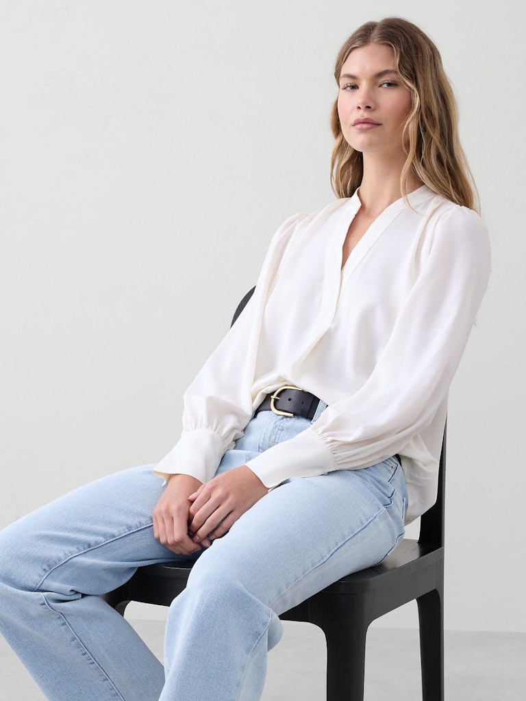 Crepe Volume-Sleeve Blouse: $54.97 Crepe Volume-Sleeve Blouse: $54.97