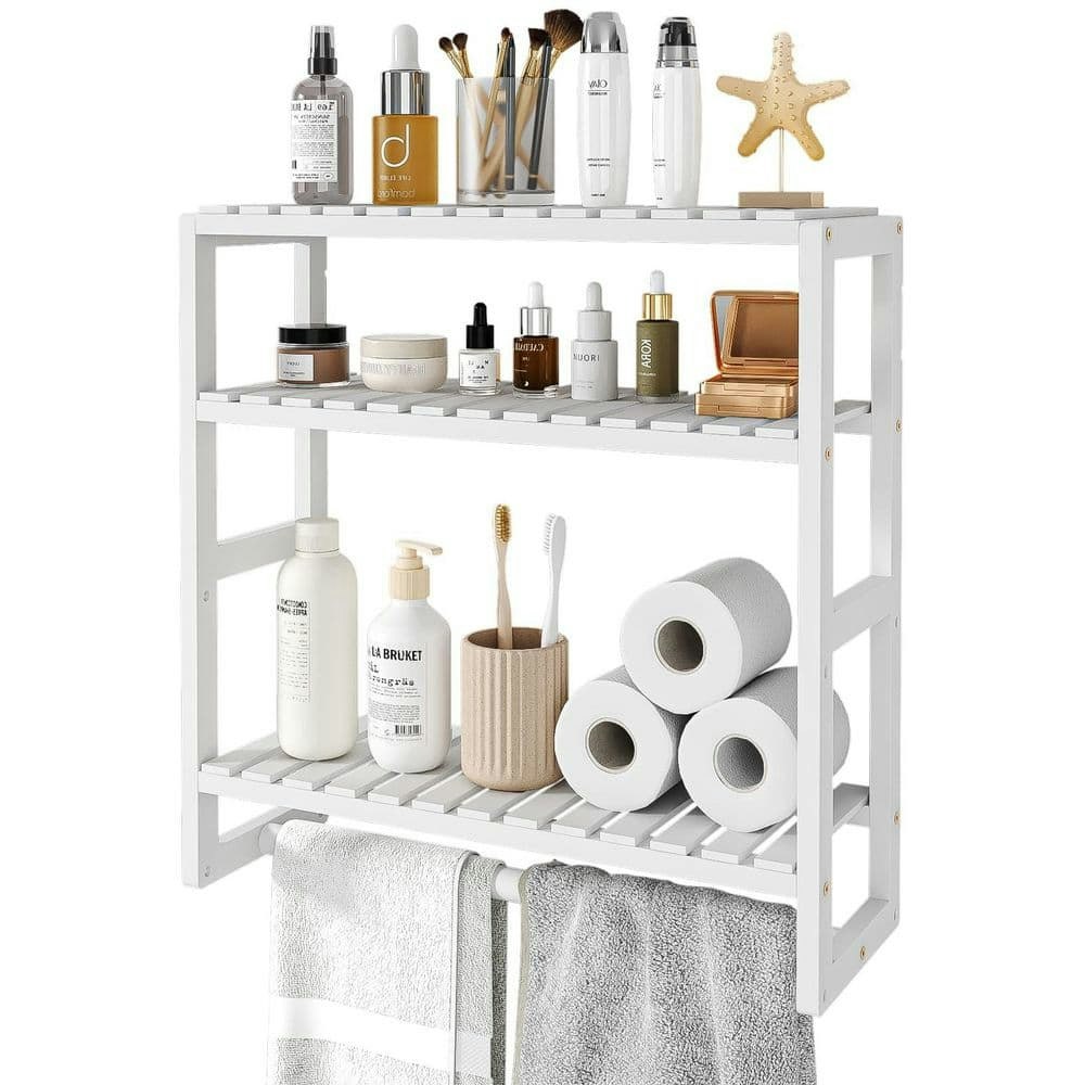 Bamboo Bathroom Cabinet with Towel Rack and Hanging Rod: $64.99