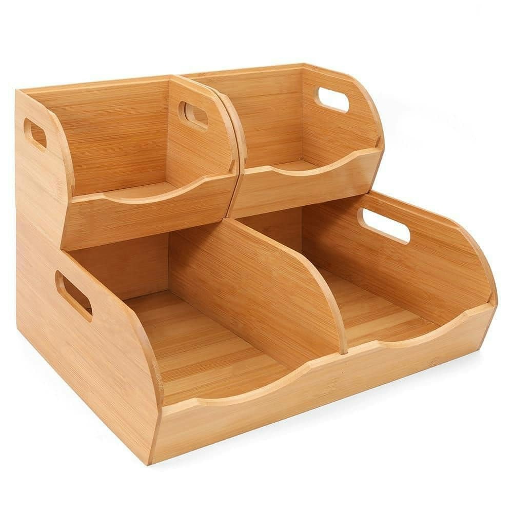 Natural Bamboo Stackable Pantry Organizer 3-Piece Basket Set: $113.37