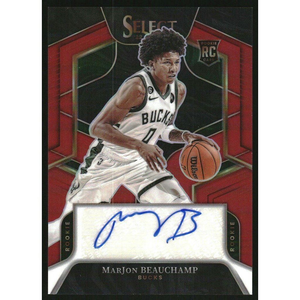 2022-23 Select MarJon Beauchamp Rookie Signatures Red Prizms Trading Card: $18 2022-23 Select MarJon Beauchamp Rookie Signatures Red Prizms Trading Card: $18