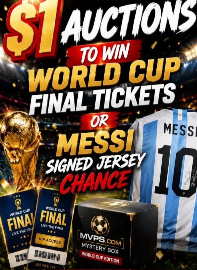 World Cup Final Tickets/Signed Messi Jersey at eBay Live: From $1, from 5:30 pm ET