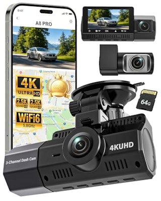 Eivikga 4K 3-Channel 64GB Dash Cam Bundle for $55 + free shipping
