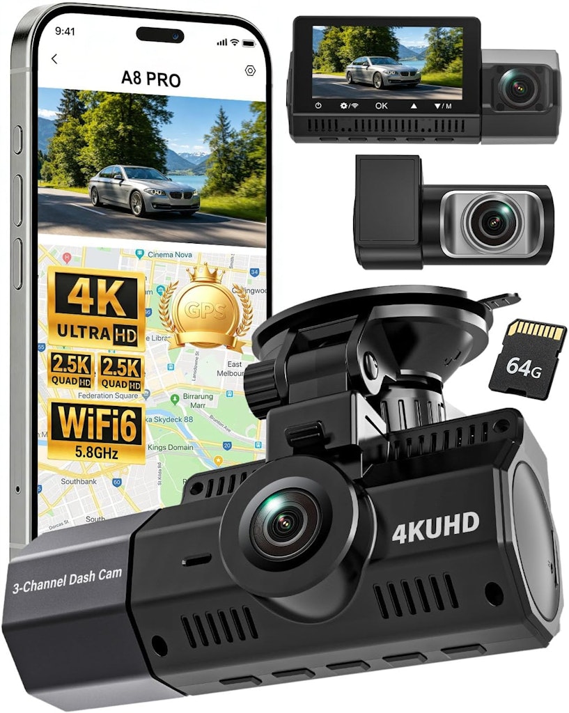 Eivikga Front and Rear 3-Channel Dash Cam  : $69.99