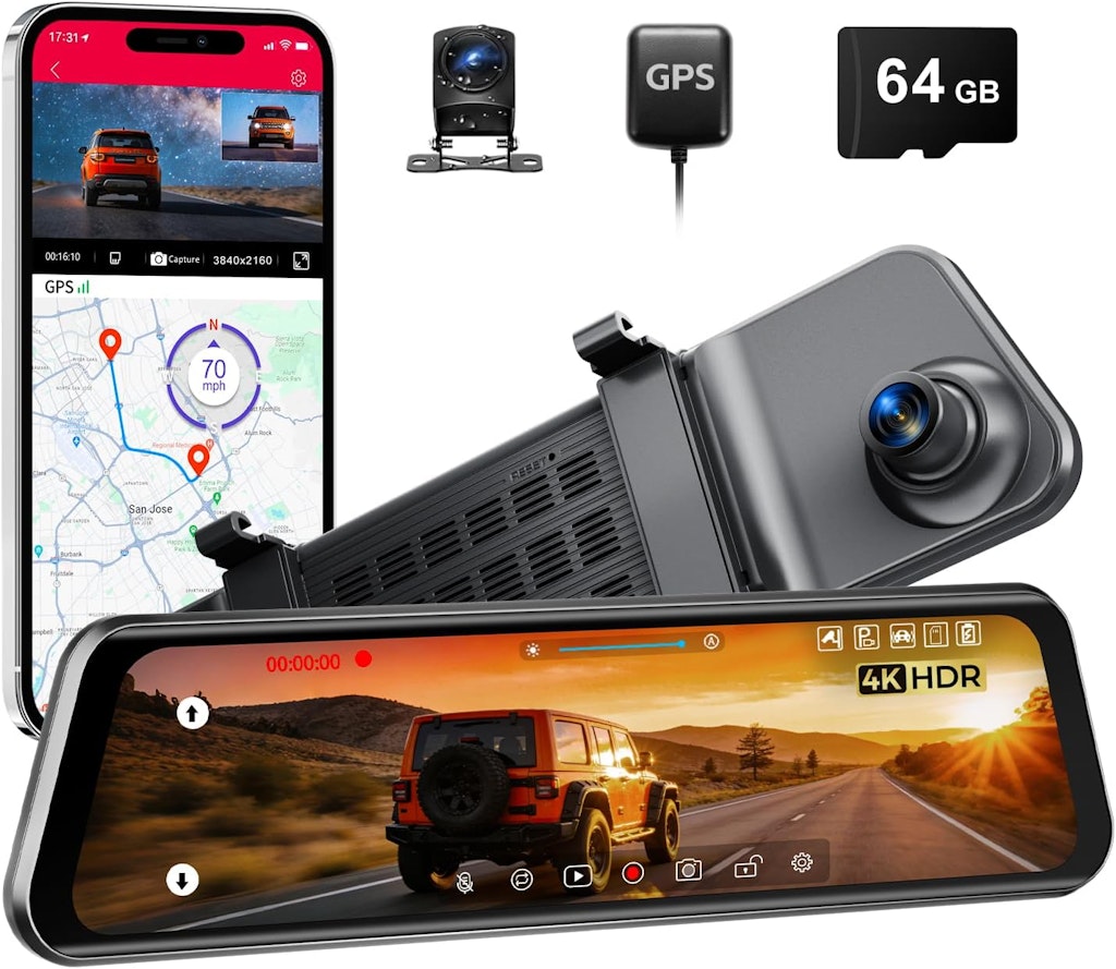 Lingdu 12" 4K UHD Front & Rear Mirror Dash Cam: $69.99
