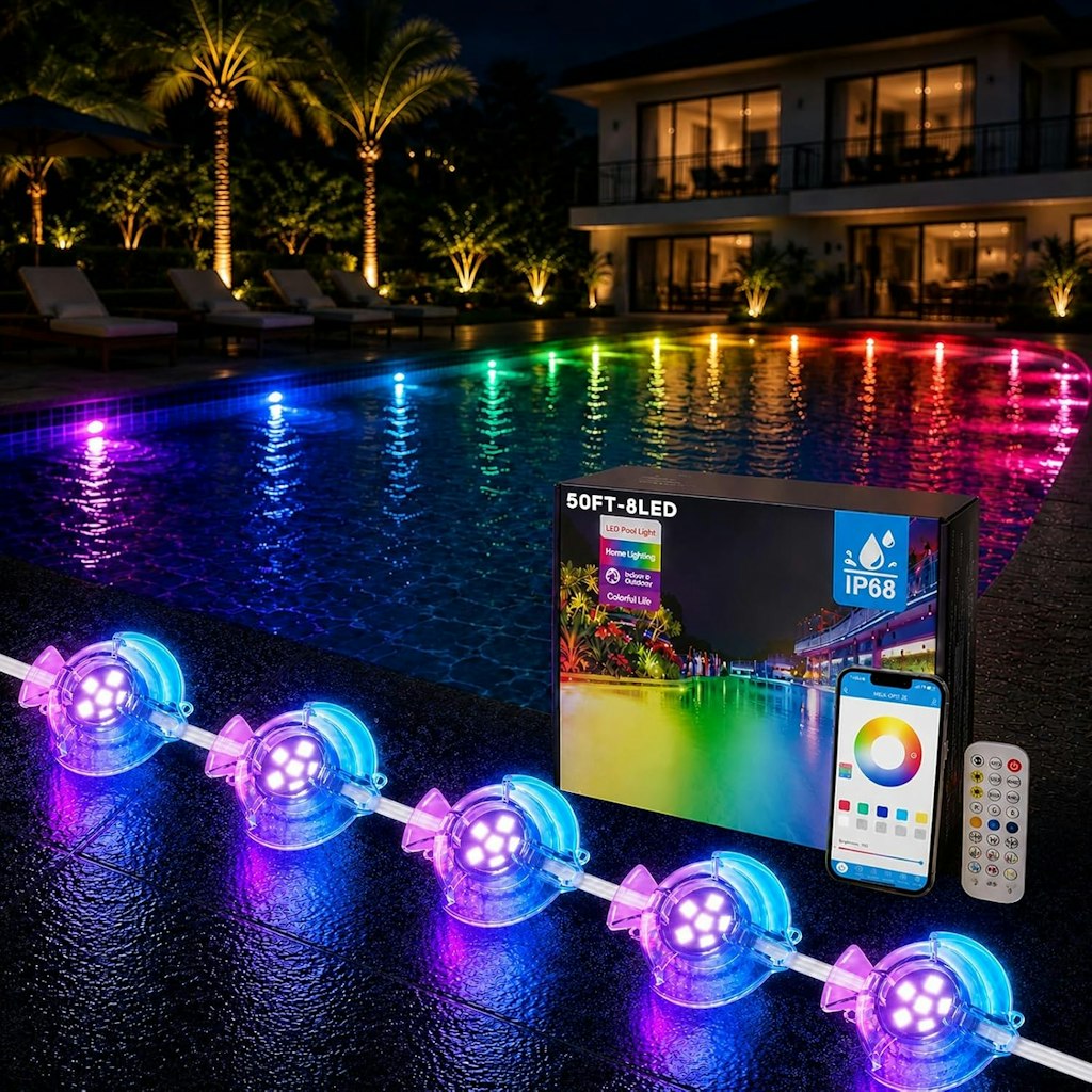 Soiarllt 148-Foot 32-LED RGB+IC Pool Lighting System: $40.69