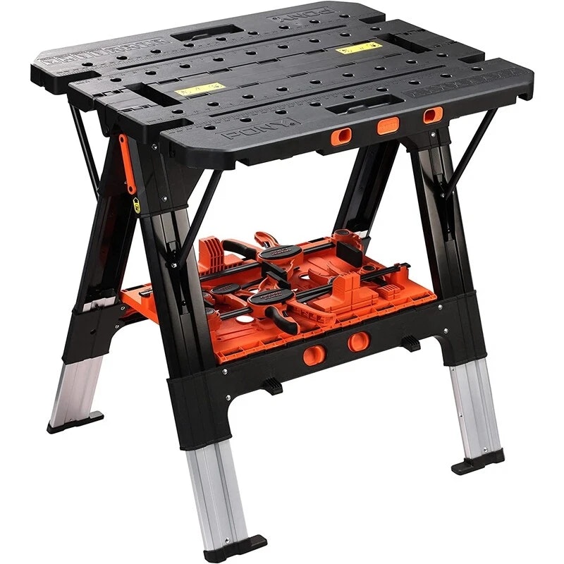 Pony 2-in-1 Portable Sawhorse Work Bench w/ Clamps & Bench Dogs: $128