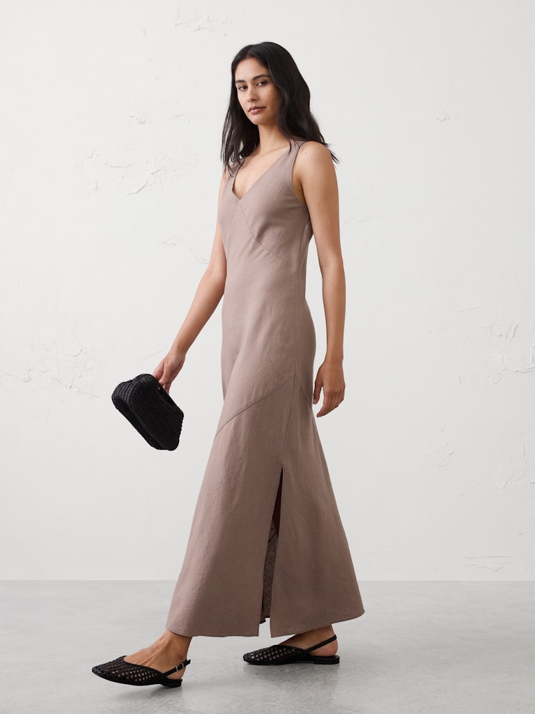 Linen-Blend Side-Slit Maxi Dress: $70 Linen-Blend Side-Slit Maxi Dress: $70