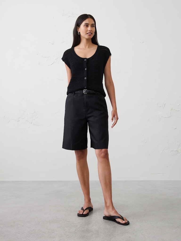 High-Rise Twill Bermuda Shorts: $40 High-Rise Twill Bermuda Shorts: $40