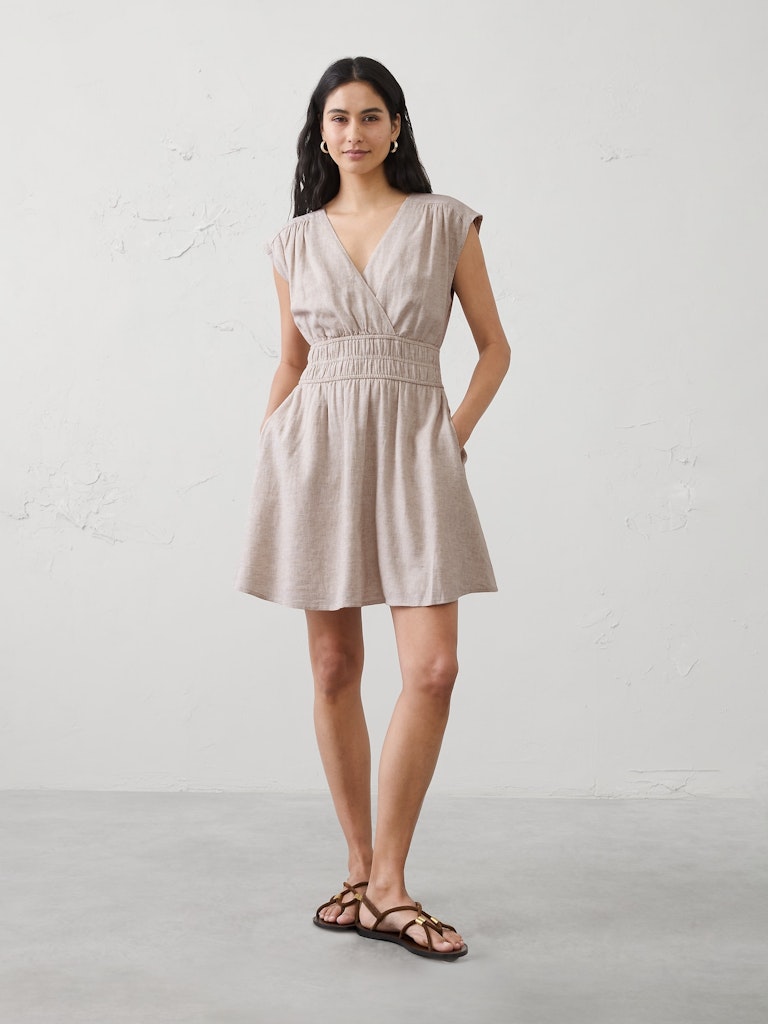 Linen-Blend Smocked-Waist Mini Dress: $69.97 Linen-Blend Smocked-Waist Mini Dress: $69.97