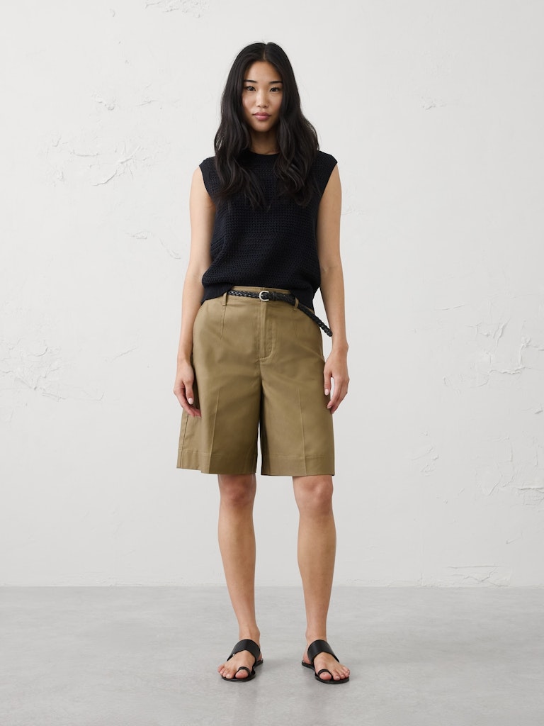 High-Rise Twill Bermuda Shorts: $40