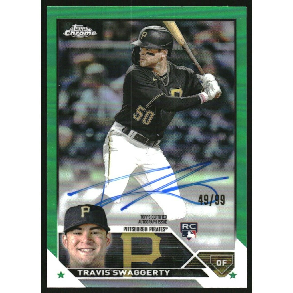 2023 Topps Chrome Travis Swaggerty Rookie Autograph Green Refractor: $13.50 2023 Topps Chrome Travis Swaggerty Rookie Autograph Green Refractor: $13.50