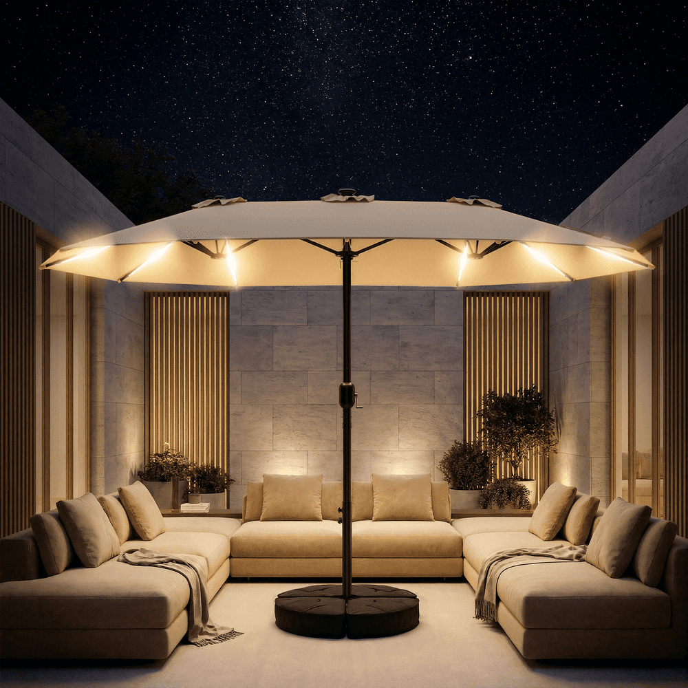 Taskbay 15-Foot Solar LED Patio Umbrella with Base: $159.99