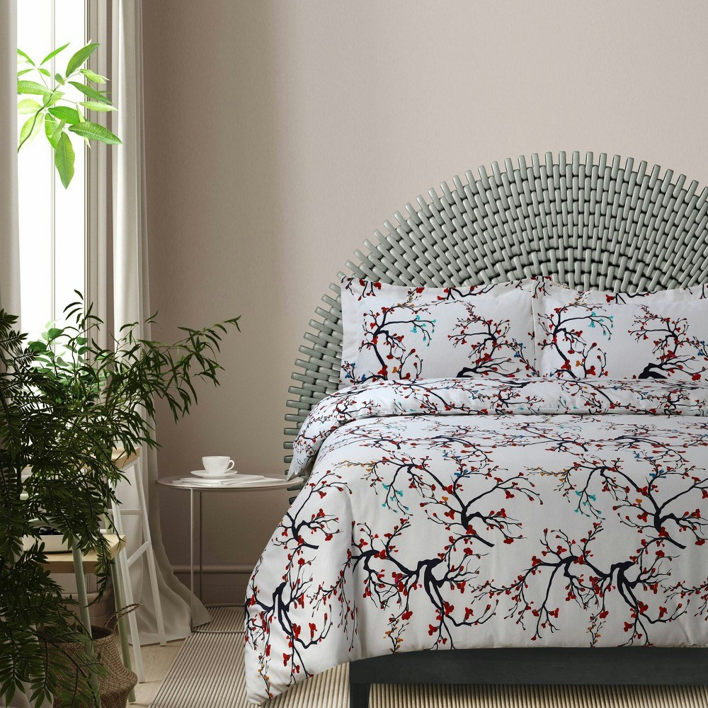 Emilia Queen Tree Printed Flannel Duvet Cover Set: $35.49